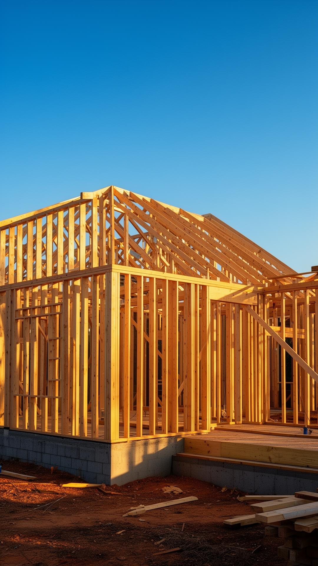 Premium residential wood framing structure under Georgia blue sky